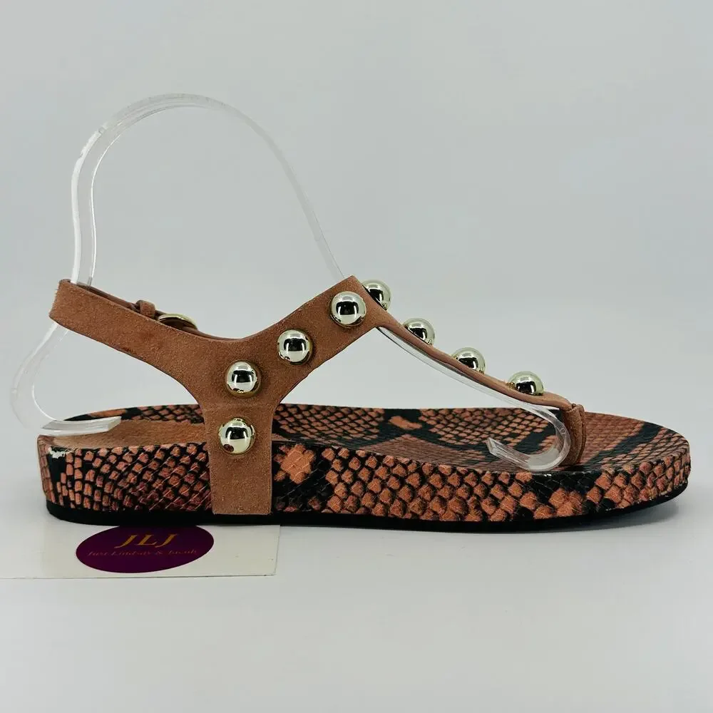 Marc Fisher Women's Indie Snakeskin Print Studded Toe Post Sandals Size 6.5